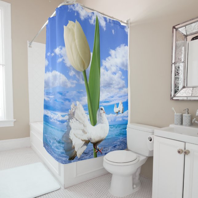 Douche rideau Maison de plage White Dove Tulip (En situation)