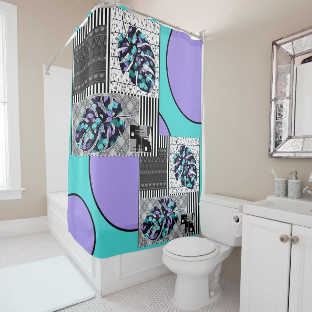 Douche rideau patchwork Abstrait quilt r (En situation)