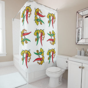 Douche rideau rouge mexicain poivrons