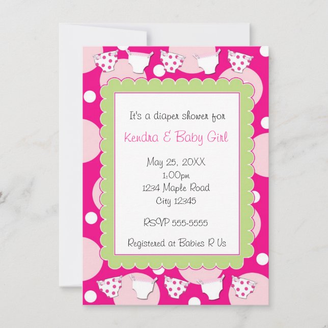 Douche rose bébé fille invitation (Devant)