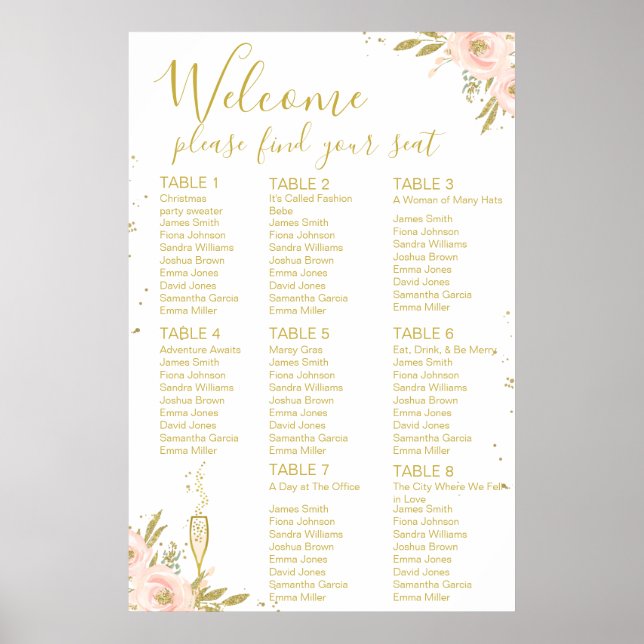 Douche rose or Floral nuptiale siège Poster (Devant)