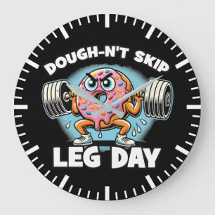 Dough-n't Skip Leg Day - Funny Cute Doughnut Gym Large Clock