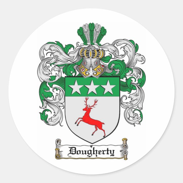 DOUGHERTY FAMILY CREST -  DOUGHERTY COAT OF ARMS CLASSIC ROUND STICKER (Front)