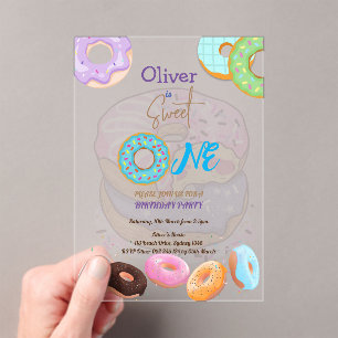 Doughnut 1st birthday baby boy acrylic invitations