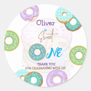 Doughnut 1st birthday boy classic round sticker
