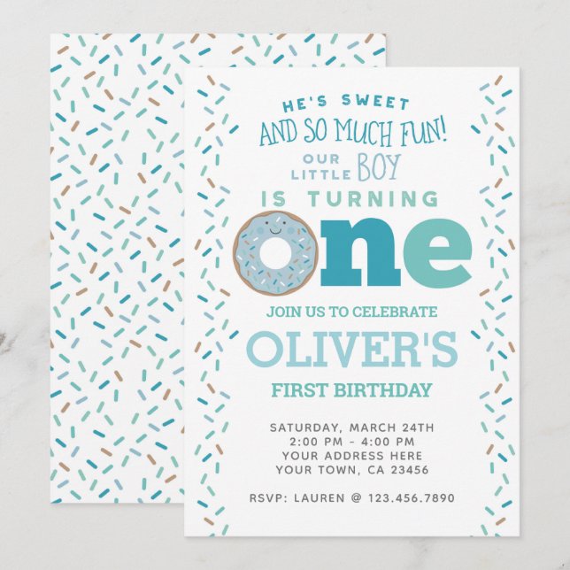 Doughnut 1st Birthday Invitation (Front/Back)