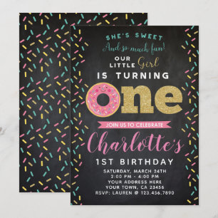 Doughnut 1st Birthday Invitation Chalkboard