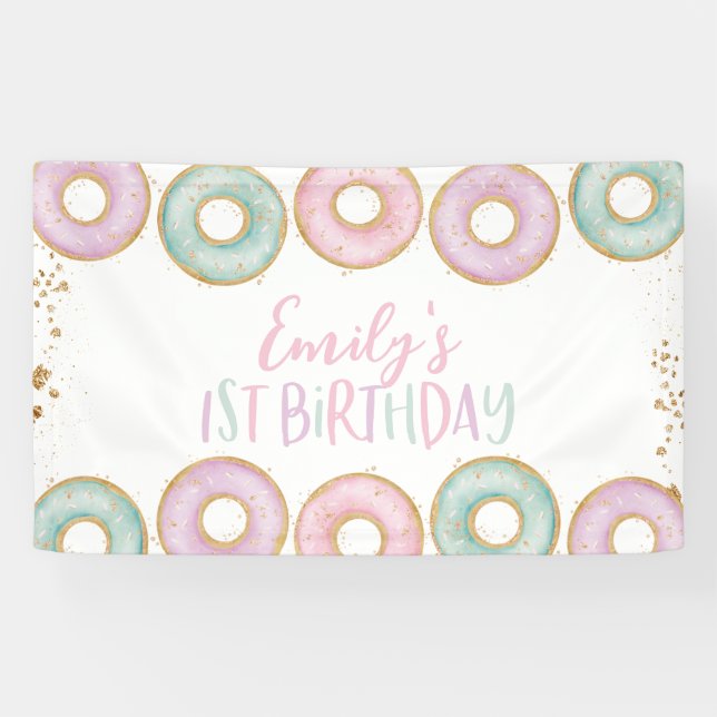 Doughnut 1st Birthday Party Banner Backdrop Aqua (Horizontal)