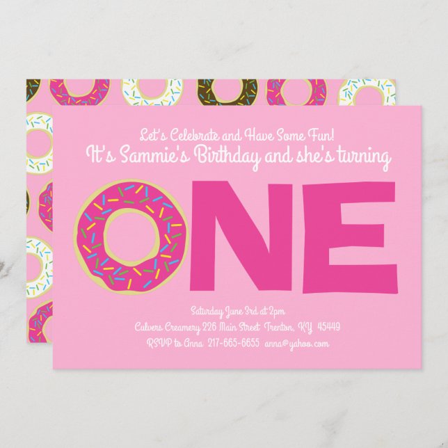 Doughnut 1st Birthday Party Invitations (Front/Back)