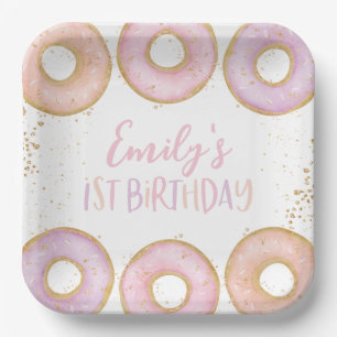 Doughnut 1st Birthday Personalized Party Paper Pla Paper Plate