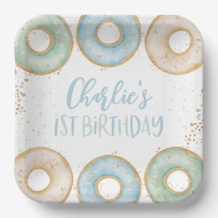 Doughnut 1st Birthday Personalized Party Paper Pla Plate