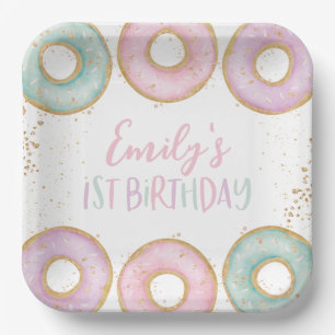 Doughnut 1st Birthday Personalized Party Paper Pla Plate