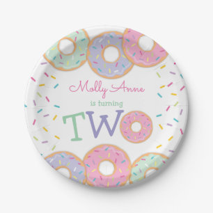 Doughnut 2nd Birthday Girl Pink Sprinkles Paper Plate