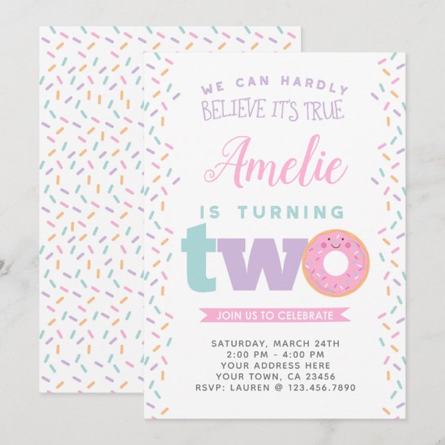 Doughnut 2nd Birthday Invitation (Front/Back)