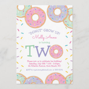 Doughnut 2nd Birthday Invitation pink sprinkles