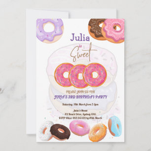 Doughnut 3rd birthday girl invitation