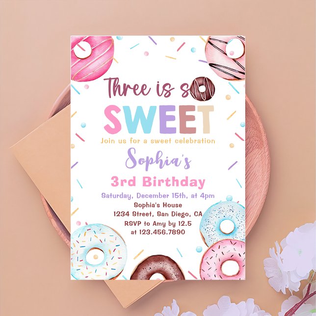 Doughnut 3rd Birthday Party Doughnut Three Is Swee Invitation (Creator Uploaded)