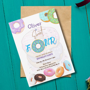Doughnut 4th birthday boy invitation