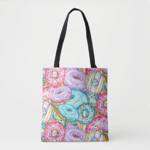 Doughnut all over tossed print, watercolor  tote bag