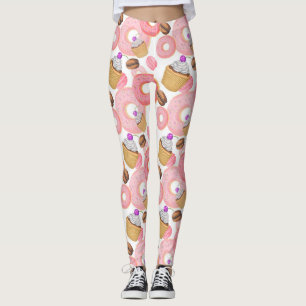 Doughnut and Cupcake Dessert Pattern Leggings