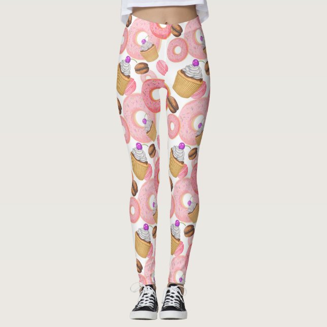 Doughnut and Cupcake Dessert Pattern Leggings (Front)