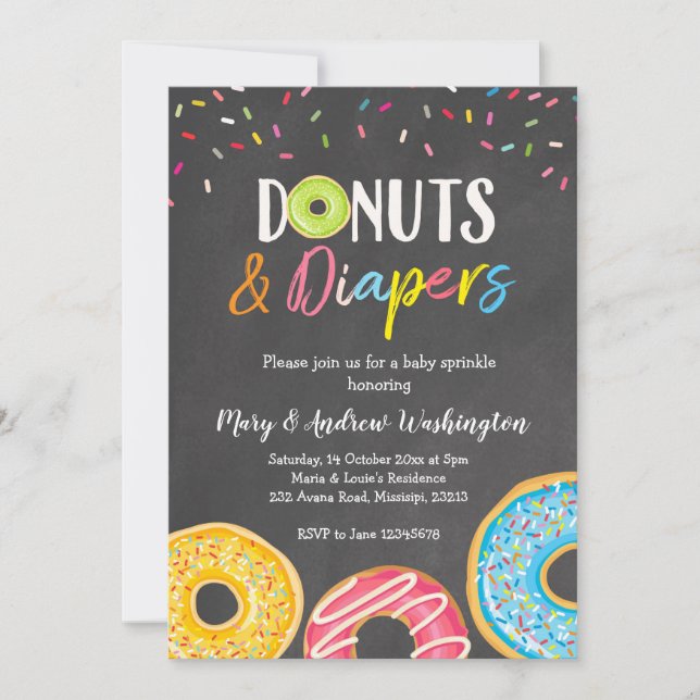 Doughnut and Diapers Chalkboard Baby Sprinkle Invitation (Front)