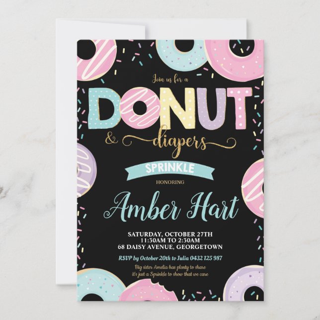 Doughnut and Diapers Sprinkle Baby Shower Girl Invitation (Front)