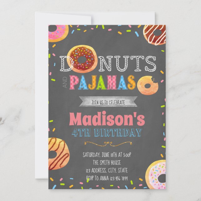 Doughnut and pyjamas party invitation (Front)