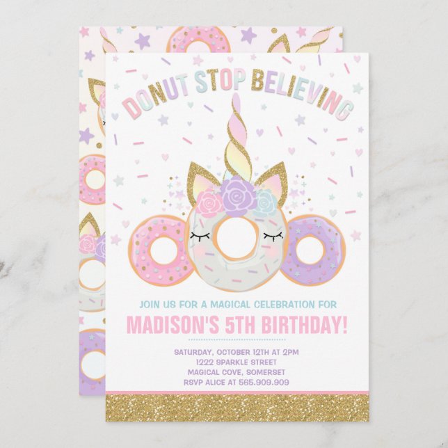 Doughnut And Unicorn Invitation Doughnut Stop (Front/Back)