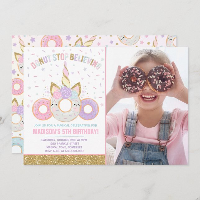 Doughnut And Unicorn Invitation Doughnut Stop (Front/Back)