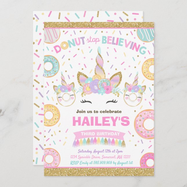 Doughnut And Unicorn Invitation Doughnut Stop Beli (Front/Back)