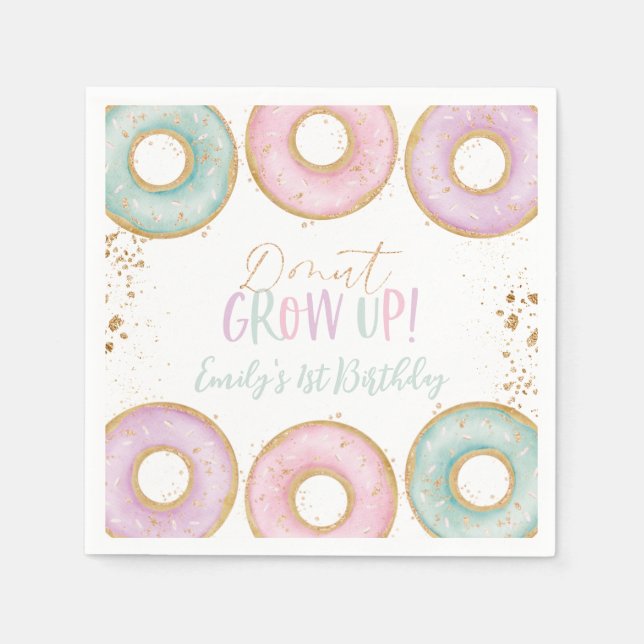 Doughnut Aqua Gold 1st Birthday Napkins Doughnut G (Front)