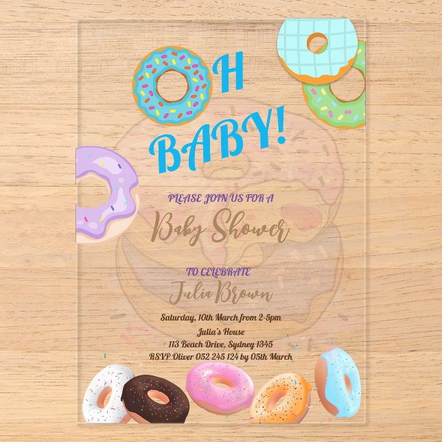 Doughnut Baby Shower boy Acrylic Invitations (Front)