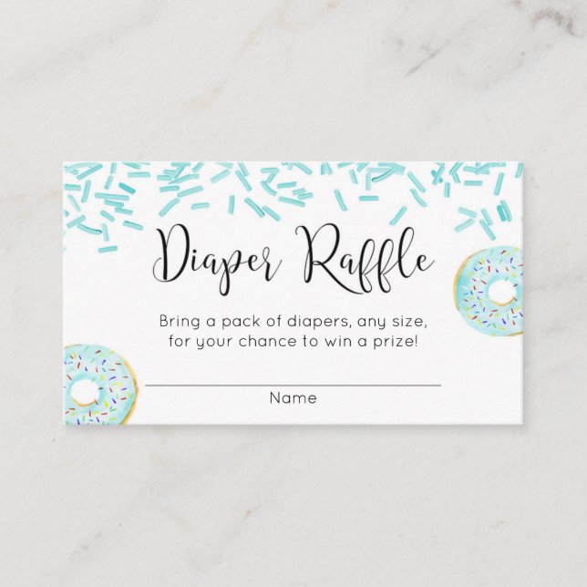 Doughnut baby shower boy blue diaper raffle enclosure card (Front)