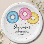 Doughnut Baby Sprinkle Baby Shower Paper Plate<br><div class="desc">These cute baby sprinkle paper plates are decorated with watercolor doughnuts in pink,  blue,  and yellow.
Perfect for a gender-neutral baby celebration.
Easily customizable.
Because we create our artwork you won't find this exact image from other designers.
Original Watercolor © Michele Davies.</div>