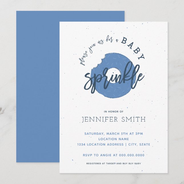 Doughnut Baby Sprinkle Blue Boy Shower Invitation (Front/Back)