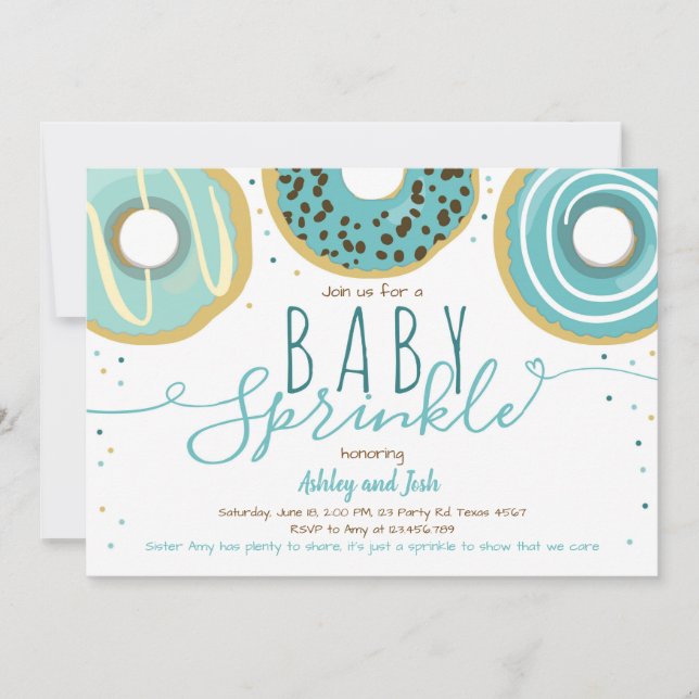 Doughnut Baby Sprinkle Blue Doughnut Boy Sprinkle Invitation (Front)