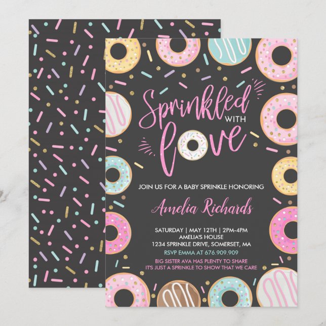 Doughnut Baby Sprinkle Invitation Sprinkled With L (Front/Back)