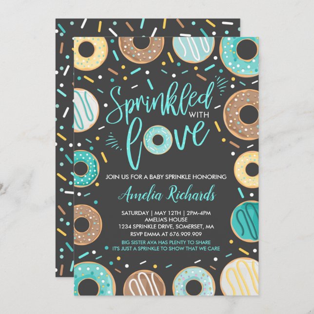Doughnut Baby Sprinkle Invitation Sprinkled With L (Front/Back)