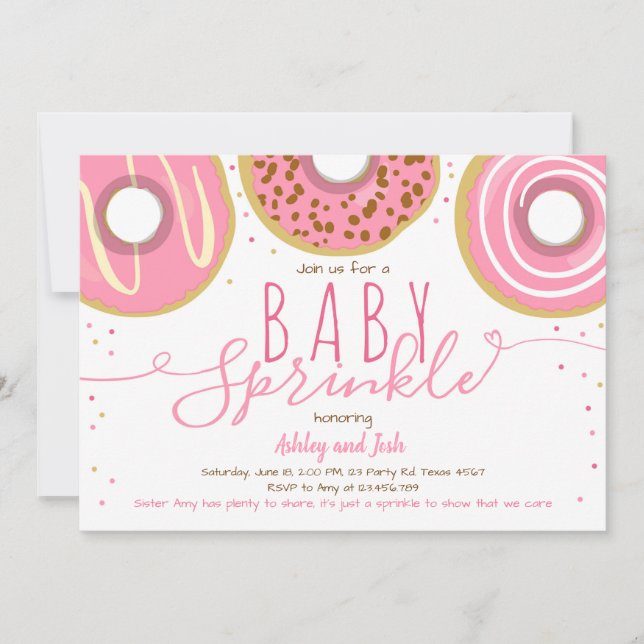 Doughnut Baby Sprinkle Pink Doughnut Girl Sprinkle Invitation (Front)