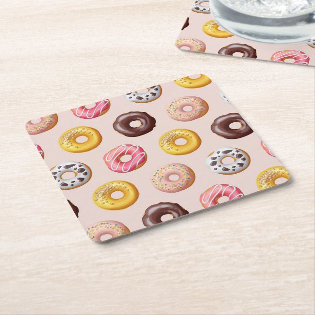 Doughnut Bakery Shop Pattern Square Paper Coaster (Angled)