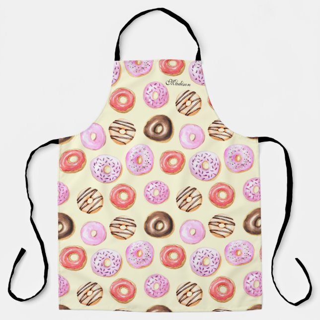Doughnut Baking Modern Watercolor Personalized Nam Apron (Front)
