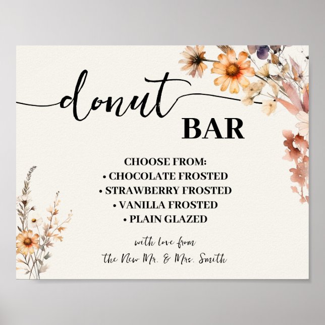 Doughnut Bar Wedding Bridal Shower Autumn Wildflow Poster (Front)