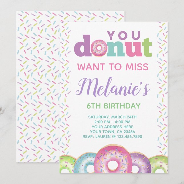 Doughnut Birthday Invitation (Front/Back)