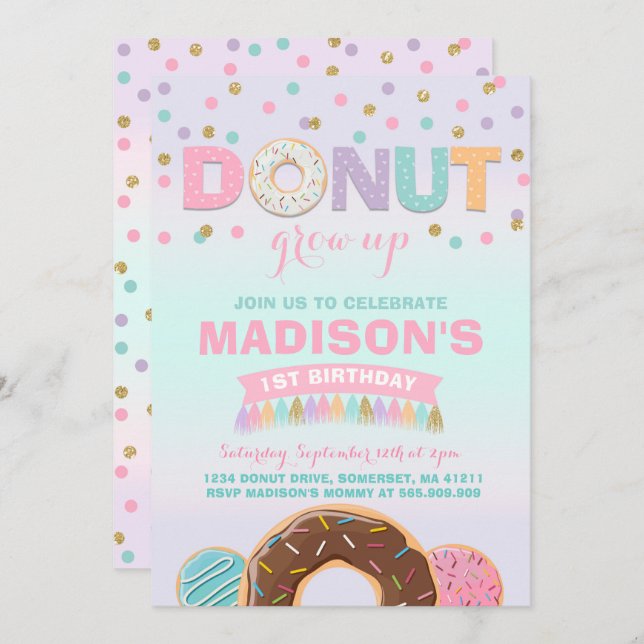 Doughnut Birthday Invitation Doughnut Grow Up (Front/Back)