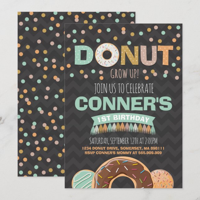 Doughnut Birthday Invitation Doughnut Grow Up (Front/Back)