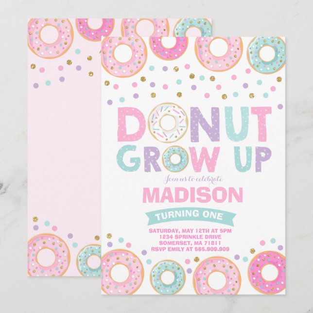 Doughnut Birthday Invitation Doughnut Grow Up Part (Front/Back)