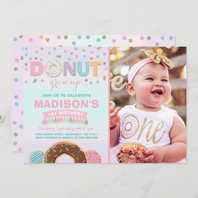 Doughnut Birthday Invitation Doughnut Grow Up Part (Front/Back)