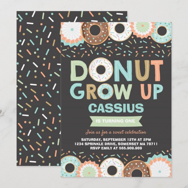 Doughnut Birthday Invitation Doughnut Grow Up Part (Front/Back)