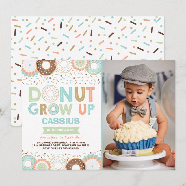 Doughnut Birthday Invitation Doughnut Grow Up Part (Front/Back)